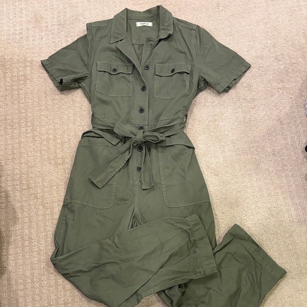 Madewell Green Cotton Utility Belted Jumpsuit